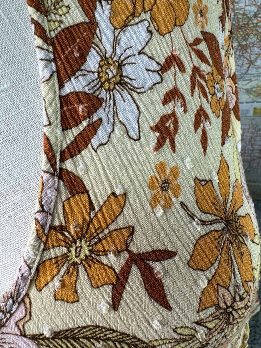 Floral Ruffled V-Neck Crop Top Bell Sleeves in Cream & Rust - Picture 7 of 7